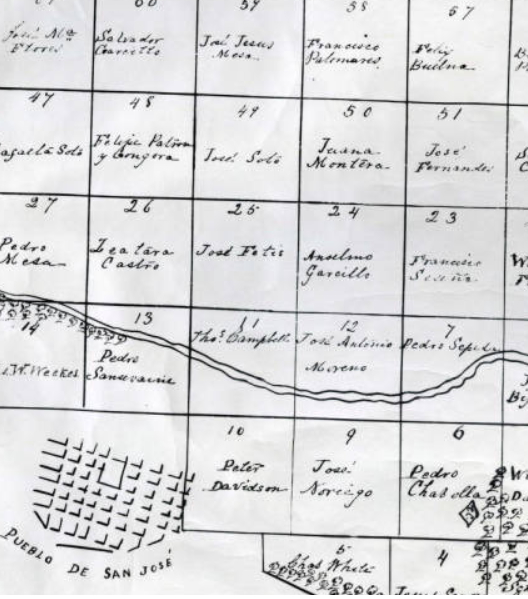 The Pueblo De San Jose in 1847 included early settlers Francisco Sesena / Cesena and Pedro Sepeda / Zepeda.